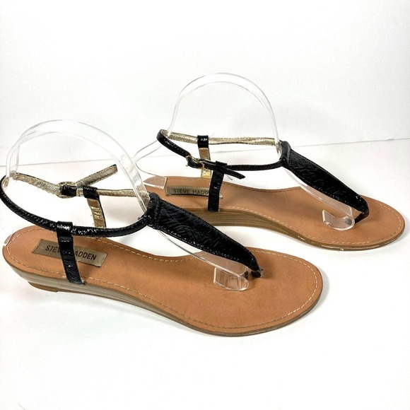 Size 9 Steve Madden T-Strap Wedge Sandals - Picture 3 of 8